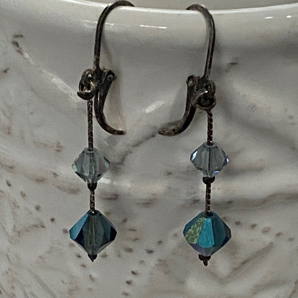 Swarovski Iridescent Dangle Aurora Borealis Faceted Crystals Earrings - Picture 13 of 14